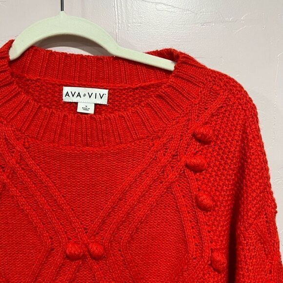 Red Chunky Knit Retro Pom Pom Cable Knit 1X Sweater - Picture 3 of 4